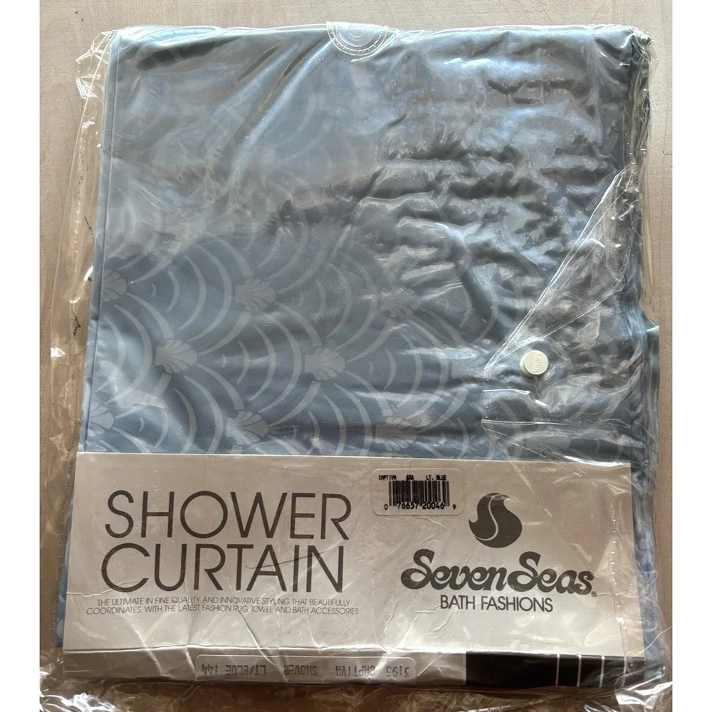 Vintage Seven Seas Shower Curtain NIP Light Blue Seashell Captiva Beach House